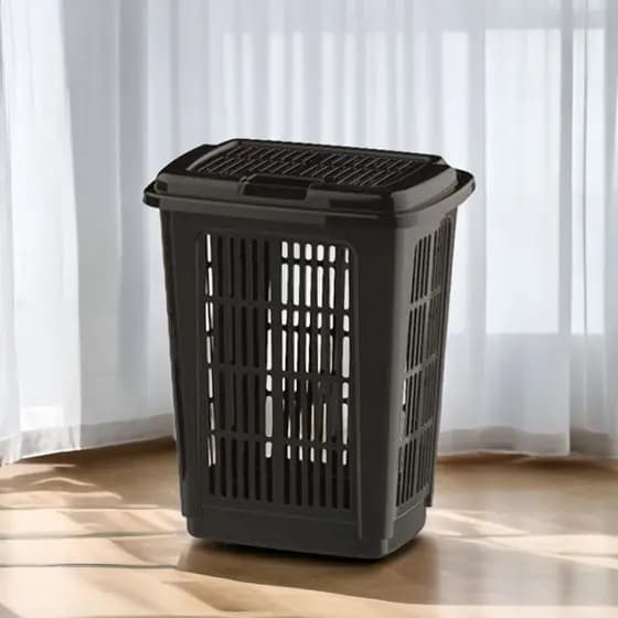 Cesto de Roupa Suja Preto Resistente Lavanderia Organizador Com Tampa 30 Litros Uninjet