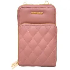 Bolsa Carteira Feminina Alça Textura Matelassê Cor Rosé