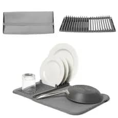 Escorredor De Pratos Louças Com Tapete Cinza Para Cozinha