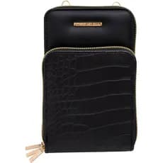Bolsa Carteira Feminina Textura Croco Preto Elegante