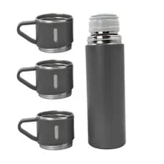 Garrafa Térmica Inox Squeeze 500ml Com Copos Duplos Cinza