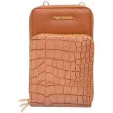 Bolsa Carteira Feminina Textura Croco na Cor Caramelo