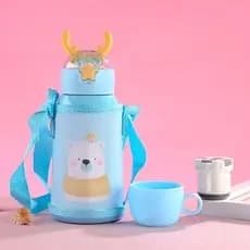 Garrafinha Squeeze Infantil Com Canudo Térmico Azul Claro