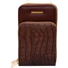 Bolsa Carteira Feminina Textura Croco Marrom Elegante