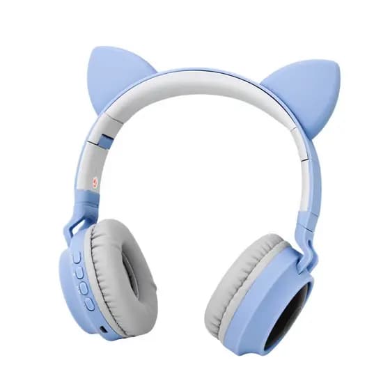 Fone Bluetooth Orelha De Gatinho Led Infantil Gamer Azul