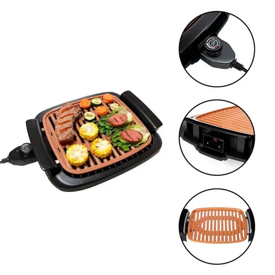 Grelha Grill Elétrico Portátil com Indução e Antiaderente