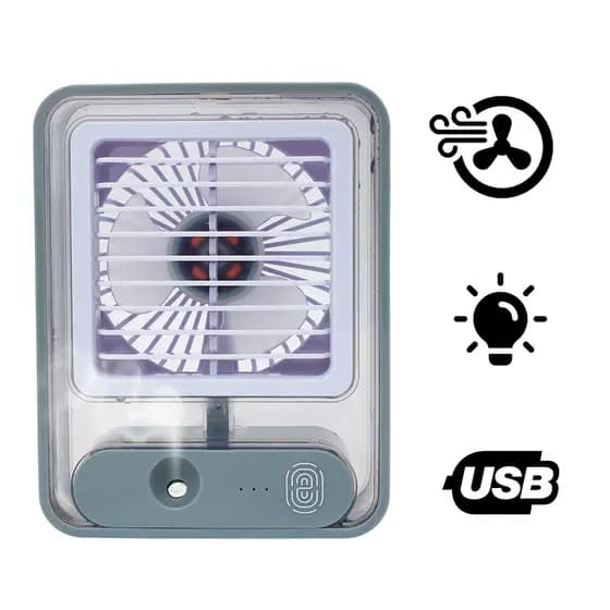 Ventilador Portátil Umidificador Luminária Cinza USB Óleos Essenciais Aromaterapia Ambiente Casa Escritório Premium