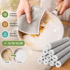 Um conjunto de 5 a 20 panos de limpeza de malha metálica sem óleo é usado para limpar fogões, utensílios de mesa e panel