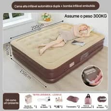 Colchão inflável queen size, cama de acampamento, bomba de ar (bateria de lítio embutida) com travesseiro
