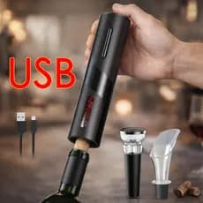 O conjunto de abridor de garrafas elétrico, incluindo acessórios, consiste em um abridor de rosca elétrico e um decantad