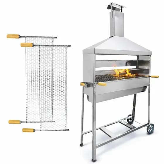 Churrasqueira Inox Profissional Móvel Assar Espetinho Bar Restaurante 1 metro 3 Alturas Espeteira