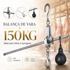 Balança de Vara até 150kg Varão Reforçado Açougue Mercado Feira Comércio Gancho