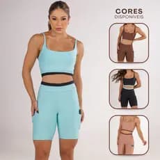 Conjunto Fitness Feminino Top Short Suplex Bolso Lateral Academia Sem Transparência
