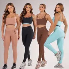 Conjunto Fitness Feminino Academia Legging e Top Cintura Alta Sem Transparência