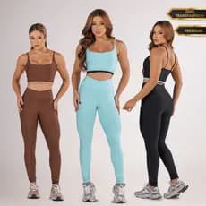 Conjunto de Calca  Fitness Feminino de Academia Sem Transparência Compressão Top e Legging