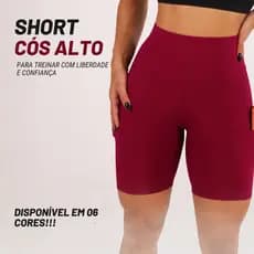 Short Fitness Feminino Cintura Alta com Bolso Academia Treino Compressão Modelador