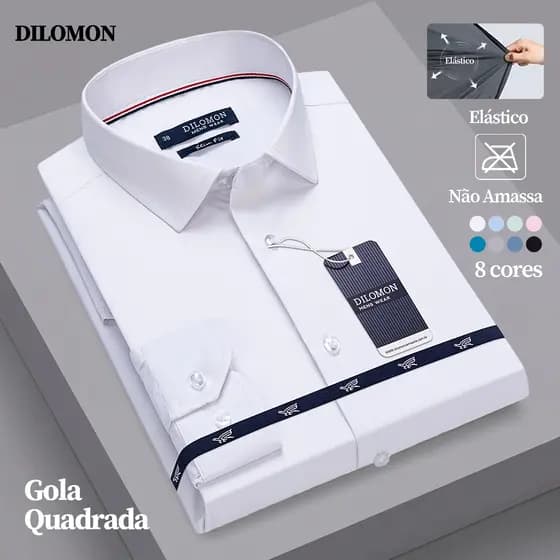 Dilomon Camisa Social Masculina Slim Não Amassa - Blusa Trabalho Branca Manga Longa Premium Brasil