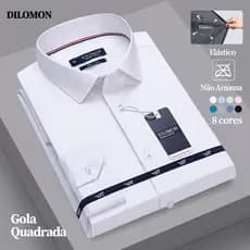 Dilomon Camisa Social Masculina Slim Não Amassa - Blusa Trabalho Branca Manga Longa Premium Brasil