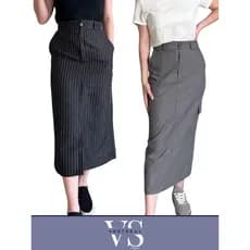 Saia Cargo Midi Feminina Alfaiataria Cintura Alta Bolso Fenda