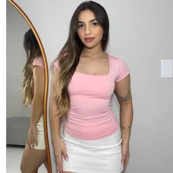 Blusa Moda Feminina Decote Quadrada Básica Regata Blusinha Casual Manga Curta Premium Ana