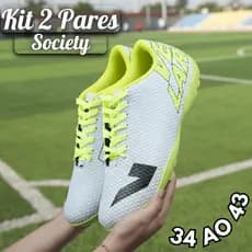 Kit 2 Pares Chuteira Society Leve Costurada Para Alta Performance
