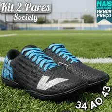 Kit 2 Pares Chuteira Esportiva Masculina Society Tração e Velocidade