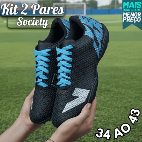 Kit 2 Pares Chuteira Society Profissional Solado Resistente e Leve