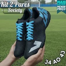 Kit 2 Pares Chuteira Society Profissional Solado Resistente e Leve