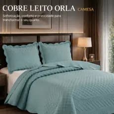Cobre leito Colcha 3 peças - Cobre Leito e 2 Porta Travesseiros - detalhe 3D - Cor verde piscina