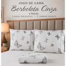 JOGO DE CAMA 3 PEÇAS - LENÇOL COM ELASTICO E FRONHAS - ALGODÃO - ESTAMPADO - BORBOLETA - LENCOL