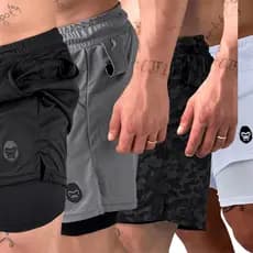 Bermudas Masculinas 2 em 1 de Compressão para treino e Academia Básica