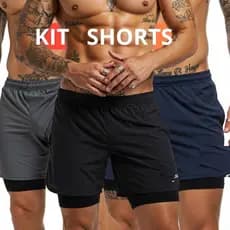Kit  3 Shorts Bermuda 2 em 1 Para Academia