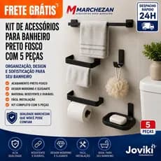 Kit de Acessórios Para Banheiro Preto Fosco com 5 Peças