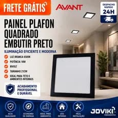 Painel Plafon Quadrado 18w Preto BR6500k - Avant