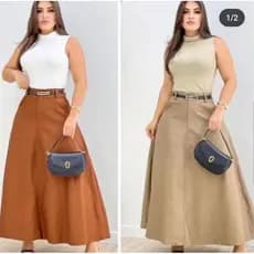 SAIA RODADA LONGA FEMININA ALFAIATARIA MODA EVANGÉLICA CASUAL BÁSICA INVERNO CINTURA ALTA ELEGANTE TENDÊNCIA