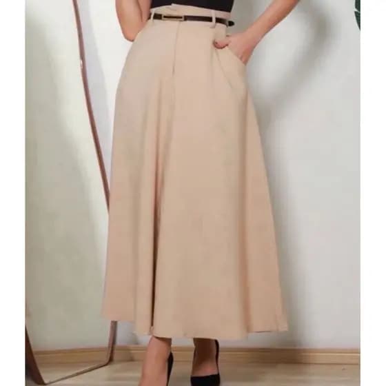 Saia Longa Rodada Feminina Alfaiataria Moda Evangélica Casual Básica Inverno Cintura Alta Elegante Tendência