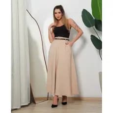 SAIA RODADA LONGA FEMININA ALFAIATARIA MODA EVANGÉLICA CASUAL BÁSICA INVERNO CINTURA ALTA ELEGANTE TENDÊNCIA