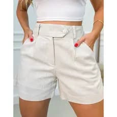 Short Feminino Linho Com Forro Casual Bermuda Tendência Verão