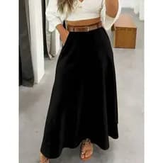SAIA RODADA LONGA FEMININA ALFAIATARIA MODA EVANGÉLICA CASUAL BÁSICA INVERNO CINTURA ALTA ELEGANTE TENDÊNCIA