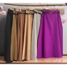 SAIA RODADA LONGA FEMININA ALFAIATARIA MODA EVANGÉLICA CASUAL BÁSICA INVERNO CINTURA ALTA ELEGANTE TENDÊNCIA