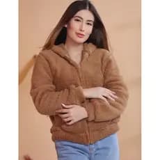 JAQUETA FEMININA DE FRIO COM CAPUZ E ZÍPER CASACO PELINHOS BLUSÃO INVERNO BLUSA
