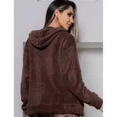 JAQUETA FEMININA DE FRIO COM CAPUZ E ZÍPER CASACO PELINHOS BLUSÃO INVERNO BLUSA