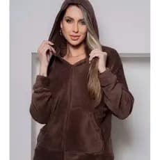 JAQUETA FEMININA DE FRIO COM CAPUZ E ZÍPER CASACO PELINHOS BLUSÃO INVERNO BLUSA