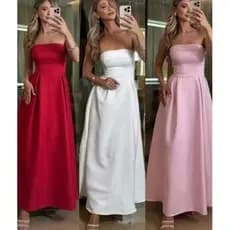 Vestido Longo Tomara que Caia Alfaiataria Amarração atrás Com Bojo