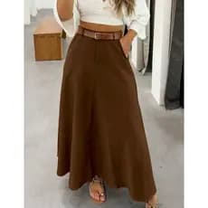 SAIA RODADA LONGA FEMININA ALFAIATARIA MODA EVANGÉLICA CASUAL BÁSICA INVERNO CINTURA ALTA ELEGANTE TENDÊNCIA