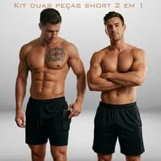 Kit 2 Peças, Shorts 2 Em 1, Masculino, Liso, Sem Estampa, Para Academia, Compressão