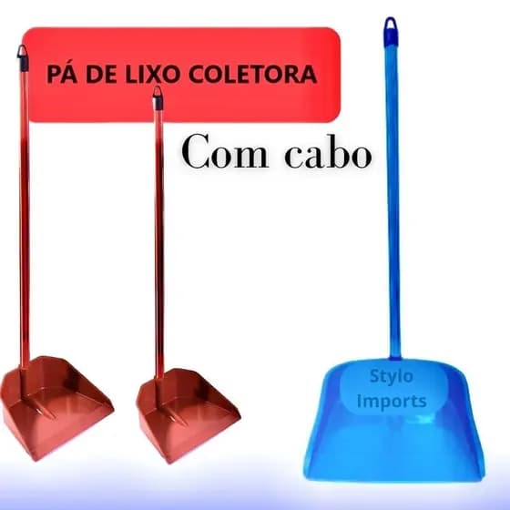 Pá De Lixo Grande Com Cabo De 60 Cm Plástica Reforçado