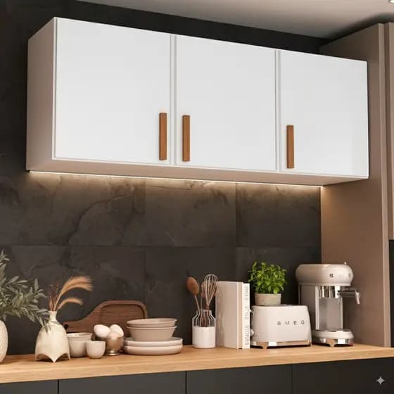 Armário Aéreo Medusa 120cm 3 Portas Cozinha Lavanderia Multiuso Parede
