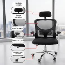 Cadeira Escritório Ergonômica Giratória Ajustável Preto