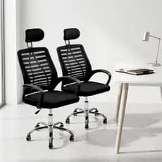 Cadeira Escritório Kit Ergonômica Ajuste Altura Giratória Tela Mesh Respirável Rodinhas Secretária Base Reforçada